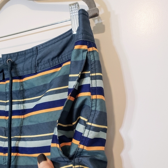 Gap Factory Size Large Board Shorts Swim Trunks Mesh Lined Striped Blue Green - Picture 5 of 15